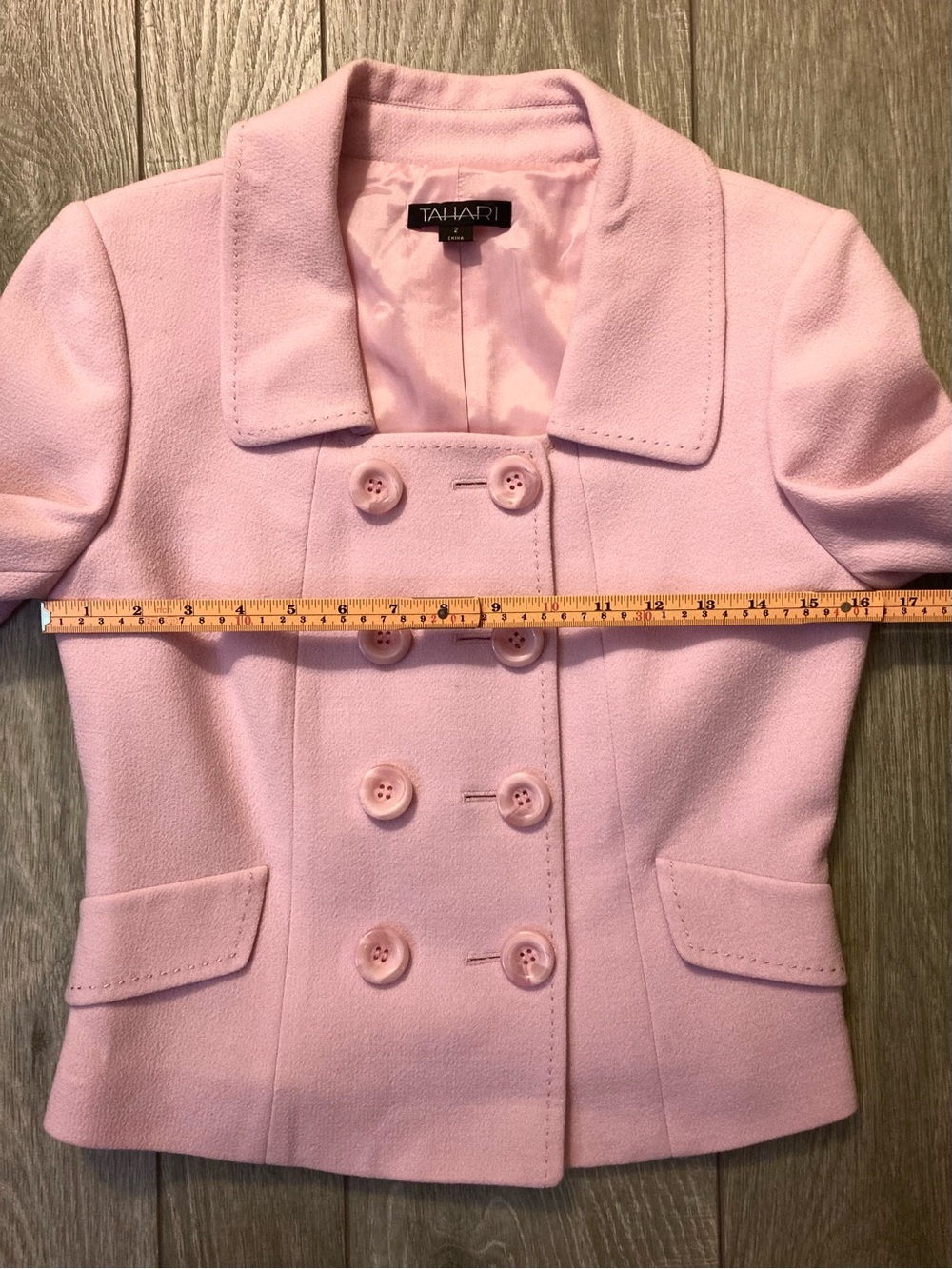 Tahari Pink Double-Breasted Wool Blazer and Skirt Set - Picture 9 of 10